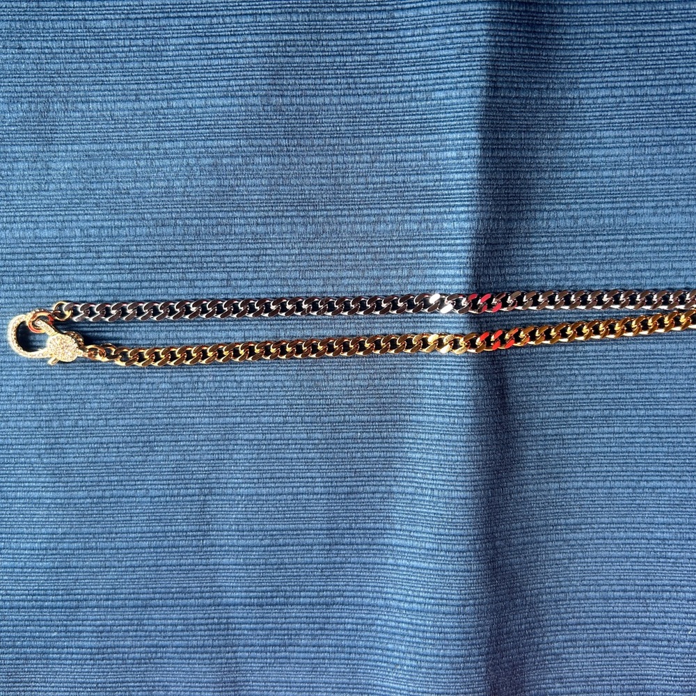 NWT Gold Silver Two Tone Stainless Steal Double Chain Necklace 16” - Picture 6 of 11